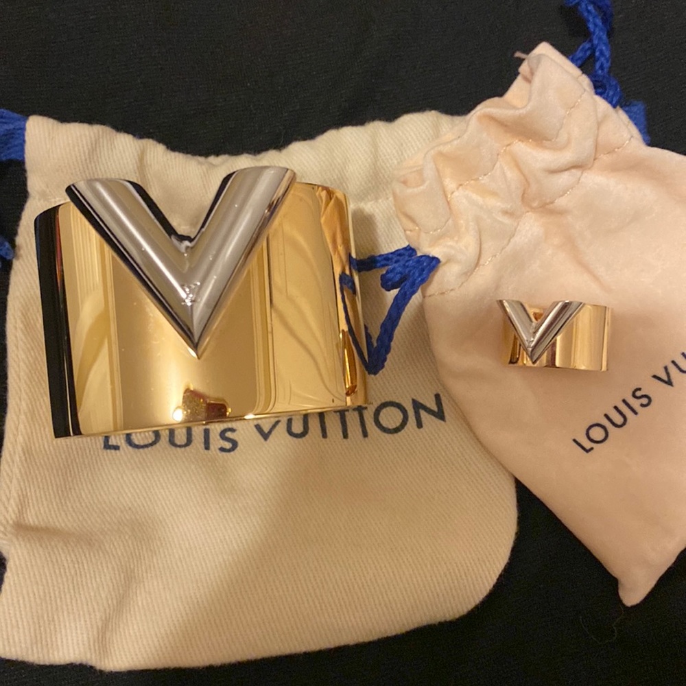 Authentic Louie Vuitton V Bracelet and ring  set